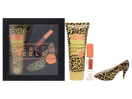 Beauty Heels Leopard Edition by Glamour and Heels for Women - 3 Pc Gift Set 1oz EDP Spray, 0.51oz EDP Spray, 4oz Shower Gel Supply