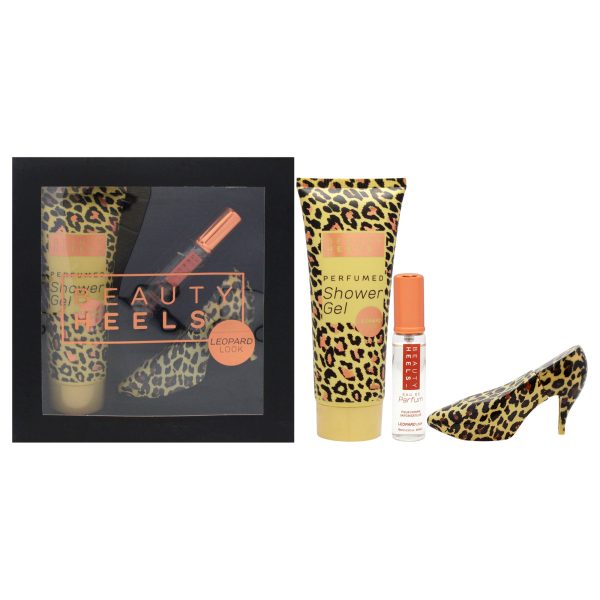 Beauty Heels Leopard Edition by Glamour and Heels for Women - 3 Pc Gift Set 1oz EDP Spray, 0.51oz EDP Spray, 4oz Shower Gel Supply