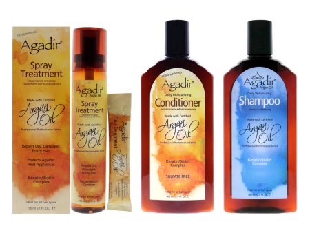 Argan Oil Daily Volumizing Shampoo and Moisturizing Conditioner With Spray Treatment Kit by Agadir for Unisex - 3 Pc Kit 12.4oz Shampoo, 12.4oz Conditioner, 5.1oz Treatment Sale