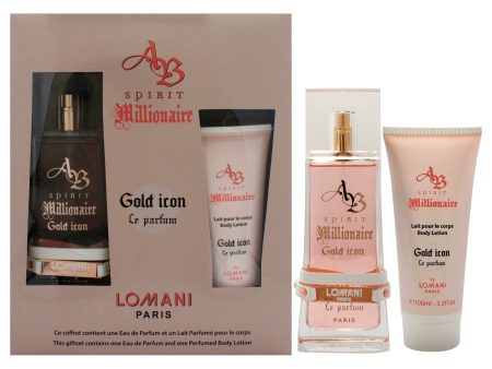 AB Spirit Millionaire Le Parfum Gold Icon by Lomani for Women - 2 Pc Gift Set 3.3oz EDP Spray, 3.3oz Body Lotion For Cheap