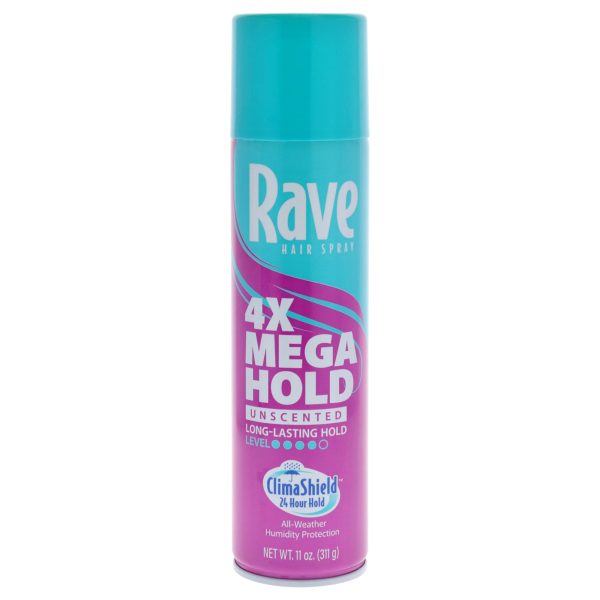 4X Mega Hold Hairspray - Unscented by Rave for Unisex - 11 oz Hair Spray For Cheap