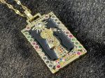 どんな願いも叶えるといわれる！サンタ・ムエルテ★スクエアネックレス Colorful-Gold Cheap